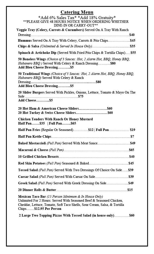 Large Party/Catering Menu