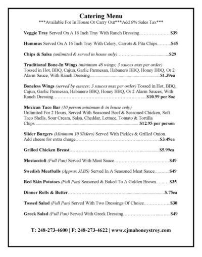Large Party/Catering Menu