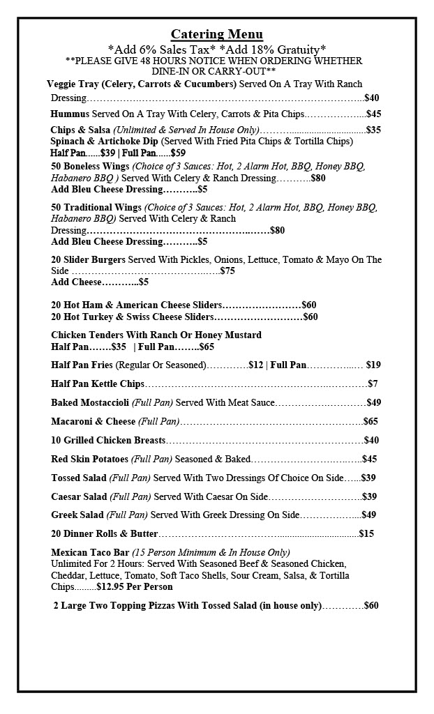 Large Party/Catering Menu